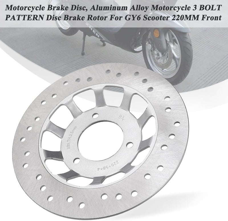 Minho 220mm Front Brake Disc Rotor with 3 Bolt Pattern in Aluminum Alloy Fit for Chinese 4-stroke GY6 150cc Scooter Mopeds Jonway, Right Side - Image 2